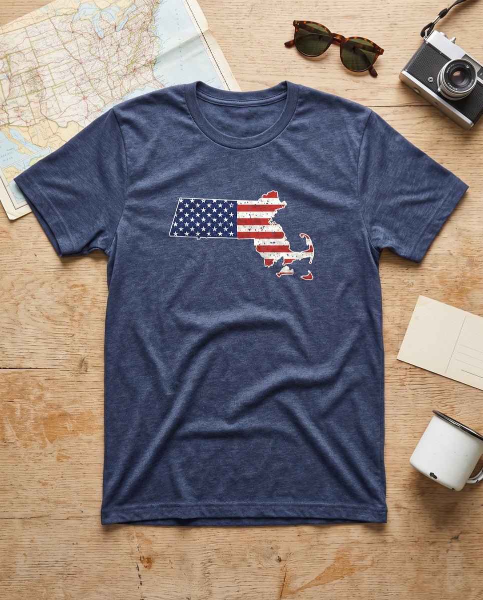 Massachusetts American Flag Map T-Shirt (photo)