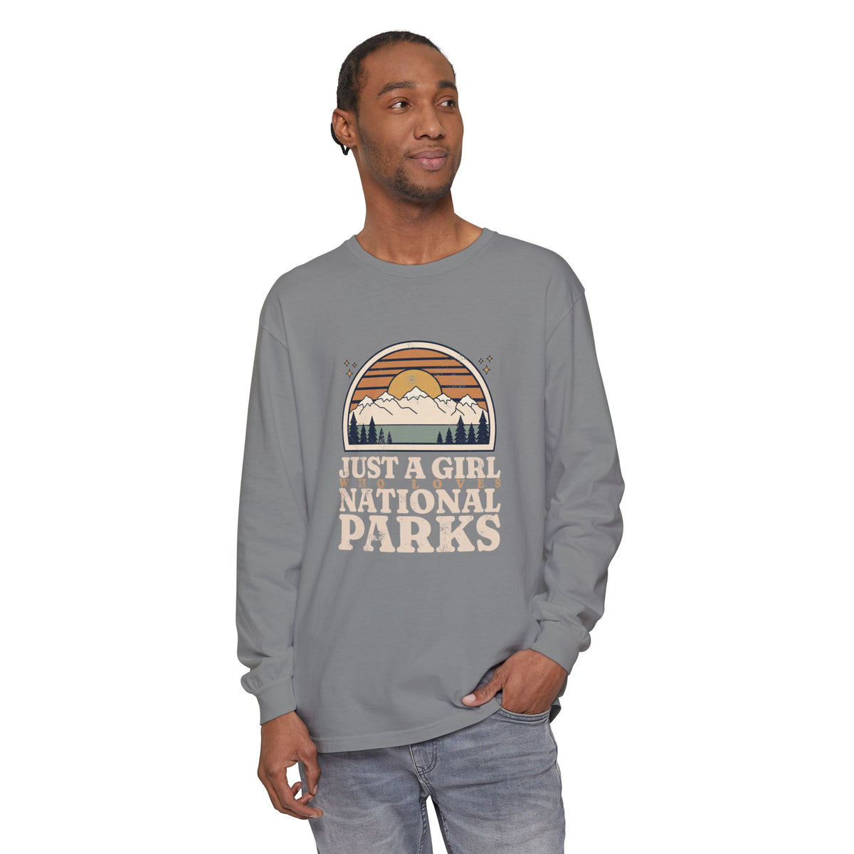 Just a Girl Who Loves National Parks Retro Sunset Long Sleeve Tee