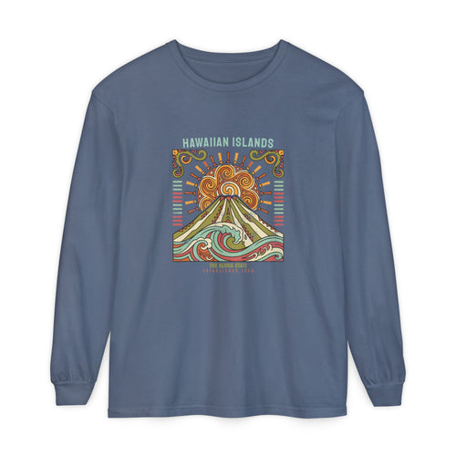 Aloha State Volcano Tattoo Sunrise Wave Long Sleeve Tee