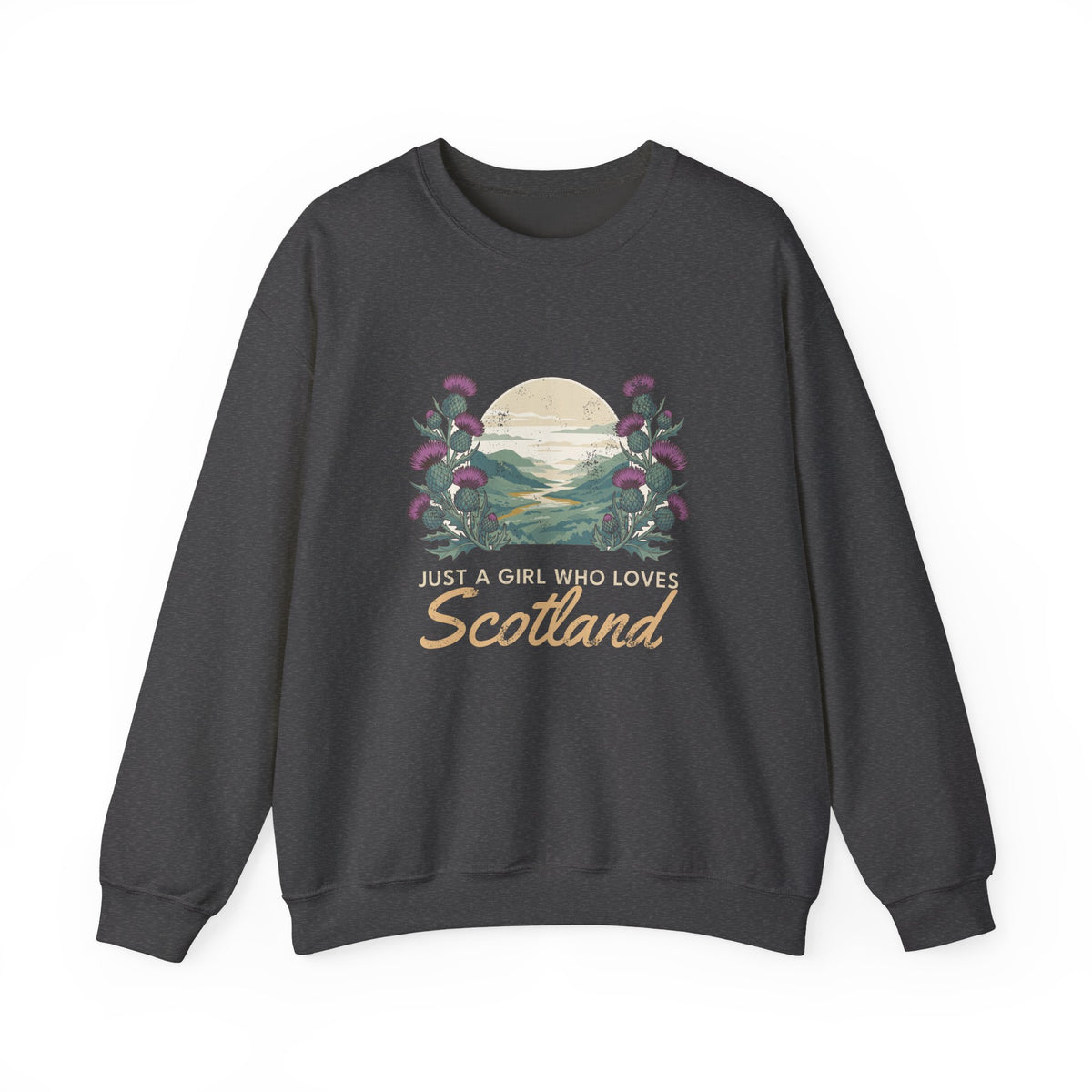 Just a Girl Who Loves Scotland Thistles Highland Glen Crewneck Sweatshirt