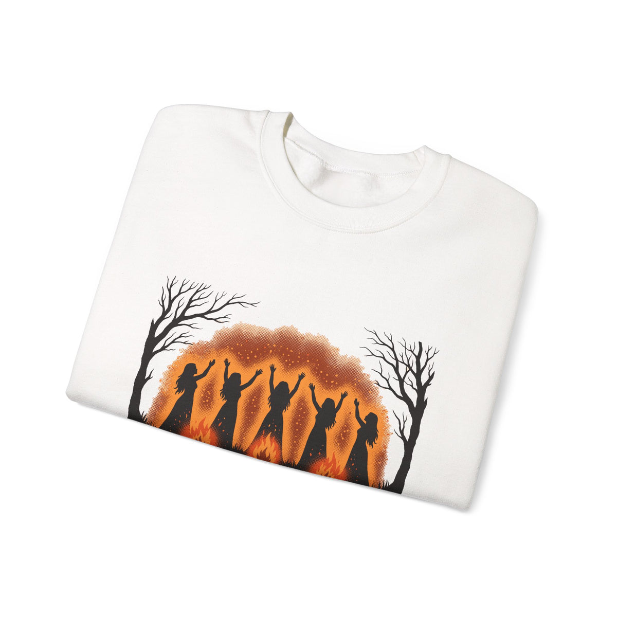 Women Dancing Around Bonfires Night Silhouettes Crewneck Sweatshirt