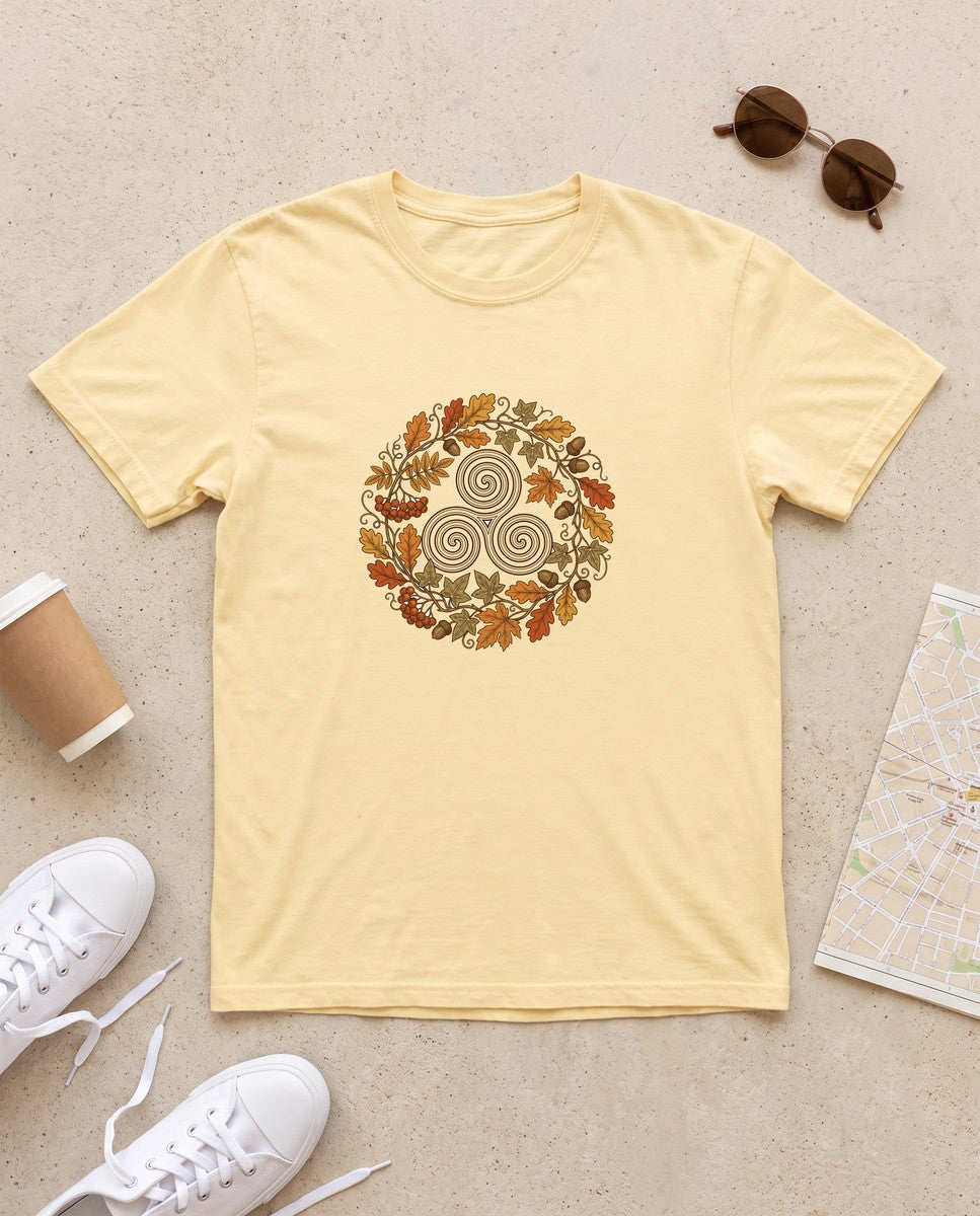 Celtic Autumn Spiral Leaf Wreath T-Shirt (photo)