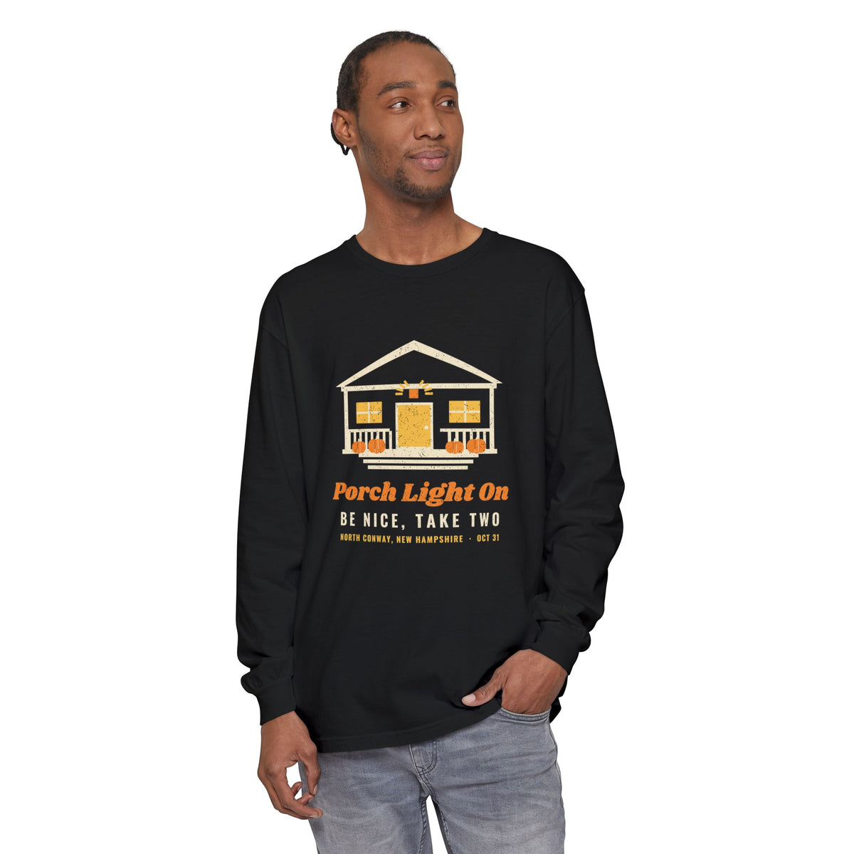 Porch Light On North Conway New Hampshire Trick or Treat Long Sleeve Tee