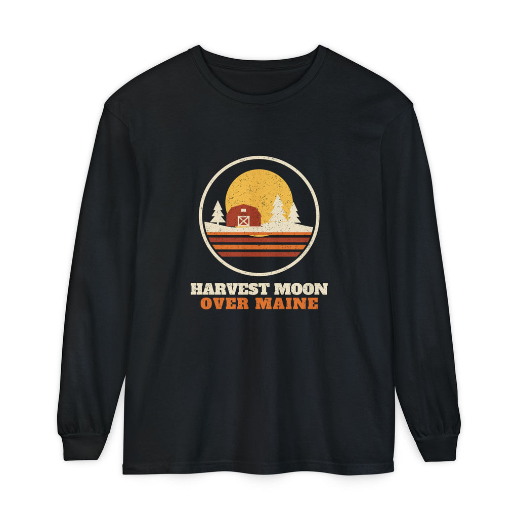 Harvest Moon Over Maine Retro Badge Long Sleeve Tee