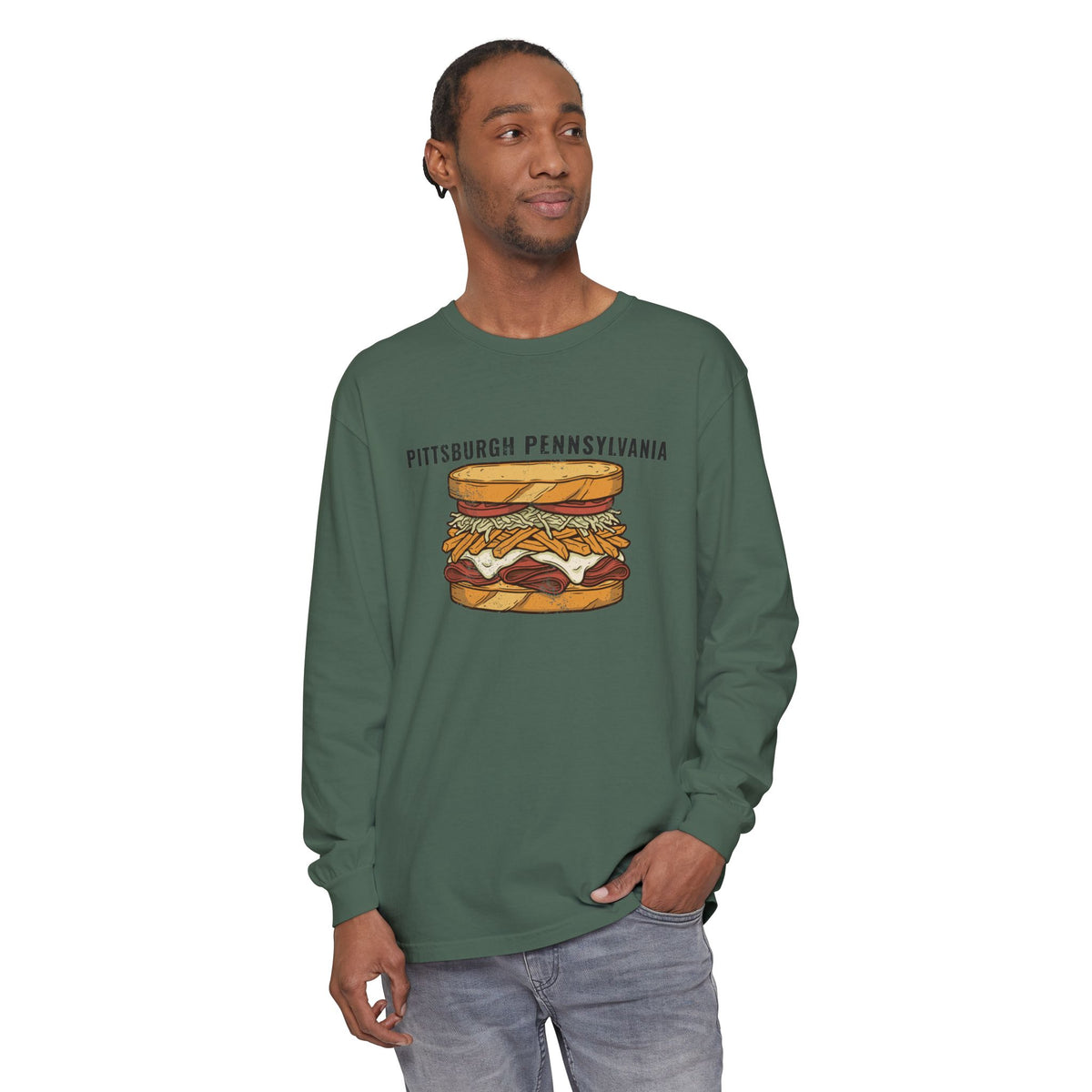Pittsburgh Fries and Slaw Sandwich Food Illustration Long Sleeve Tee