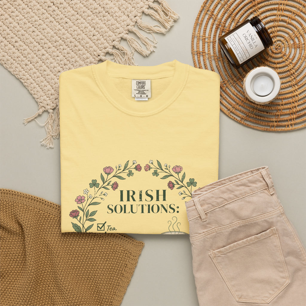 Irish Solutions Tea Cup Wildflowers and Shamrocks T-Shirt