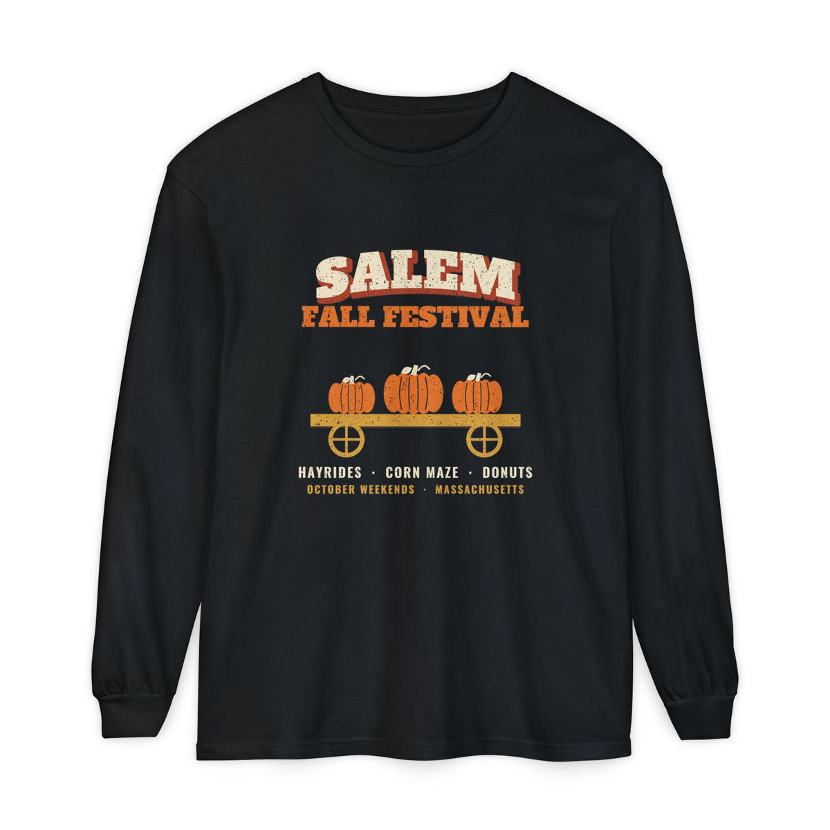 Salem Massachusetts Fall Festival Hay Wagon Long Sleeve Tee