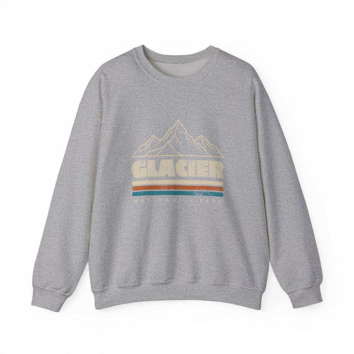 Glacier National Park Retro Mountain Stripes Crewneck Sweatshirt