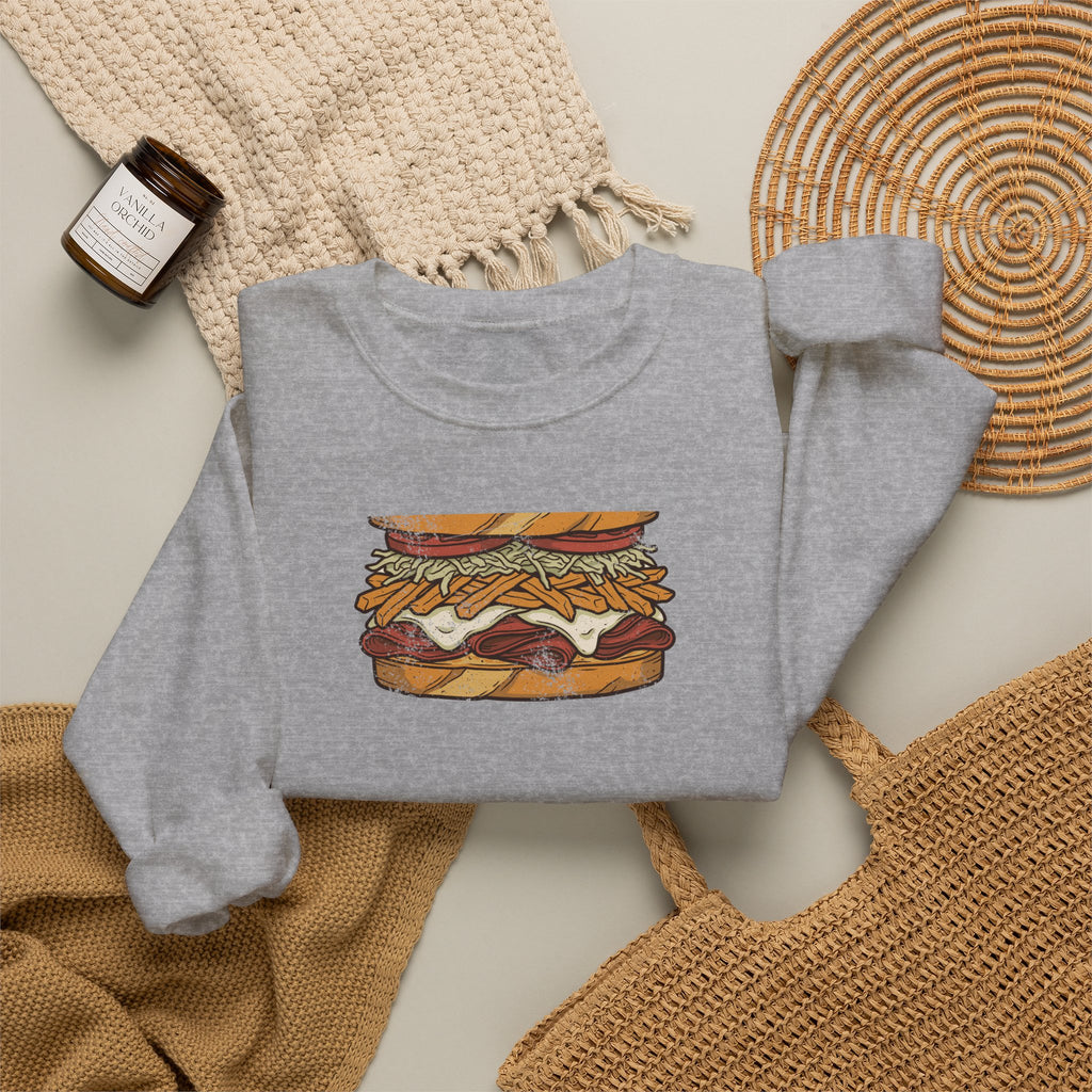 Pittsburgh Fries and Slaw Sandwich Food Illustration Crewneck Sweatshirt
