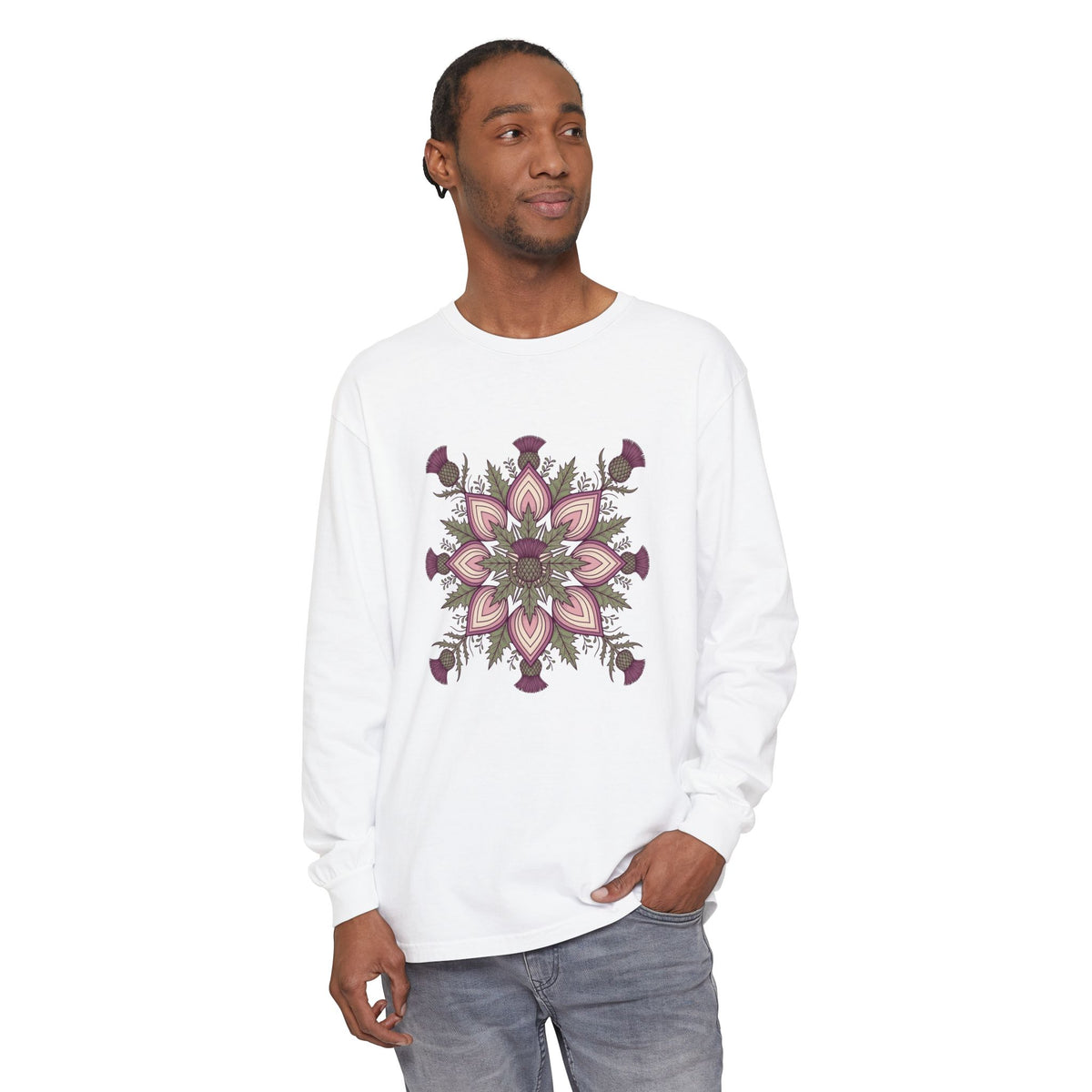 Scottish Thistle Mandala Botanical Long Sleeve Tee
