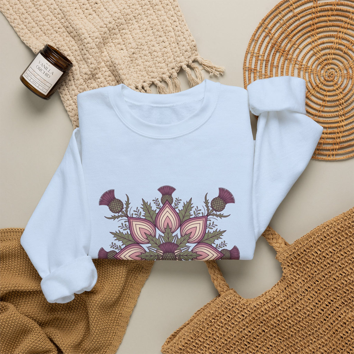Scottish Thistle Mandala Botanical Crewneck Sweatshirt