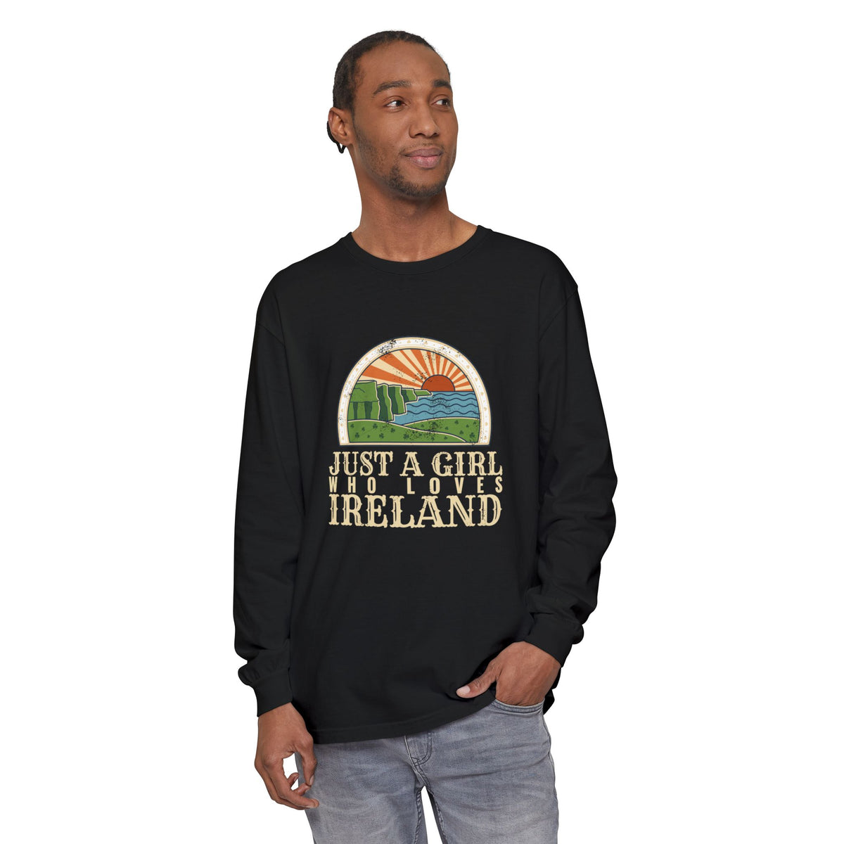 Just a Girl Who Loves Ireland Sea Cliffs Sunburst Long Sleeve Tee