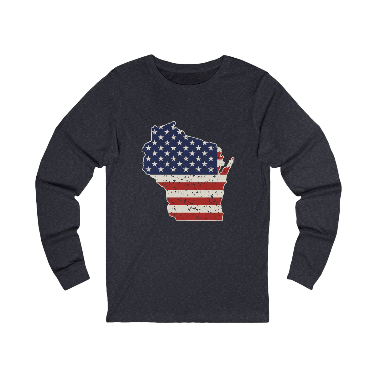 Wisconsin American Flag Map Long Sleeve Tee