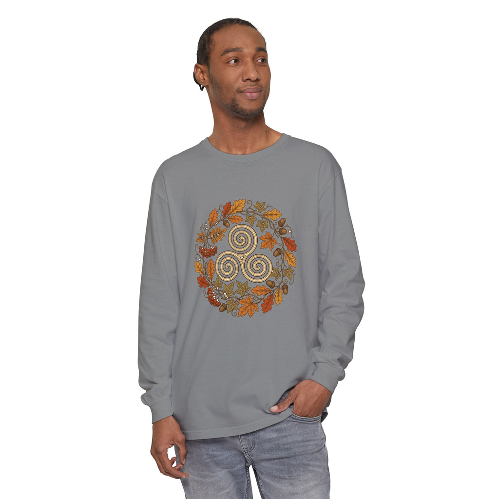 Celtic Autumn Spiral Leaf Wreath Long Sleeve Tee