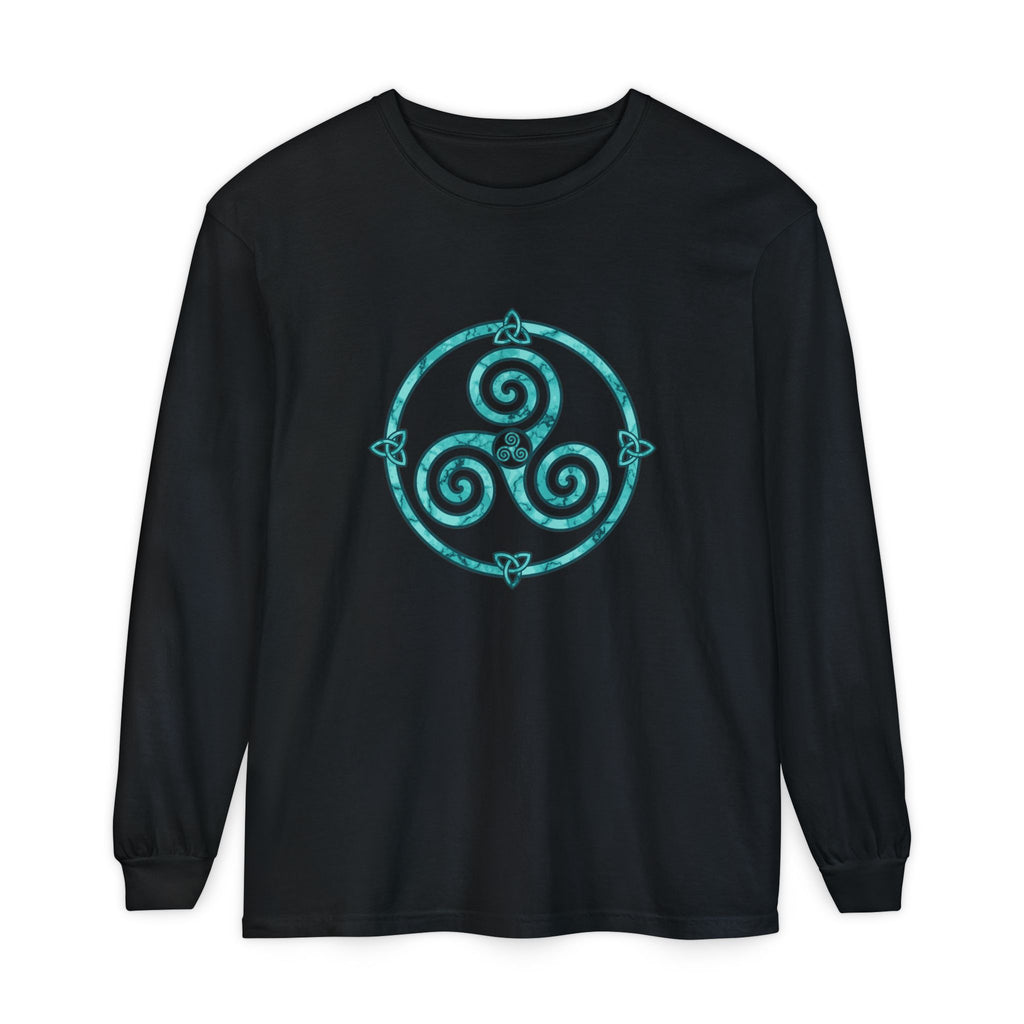 Celtic Triskele Spiral Trinity Knot Turquoise Long Sleeve Tee