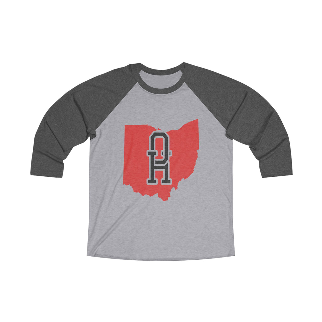 Ohio Varsity Monogram Map Raglan 3/4 Sleeve Tee