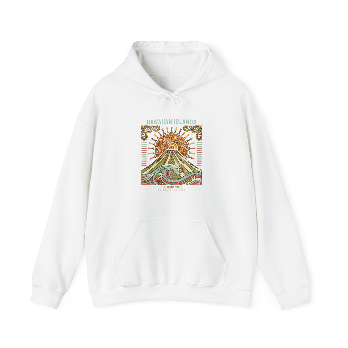 Aloha State Volcano Tattoo Sunrise Wave Hoodie