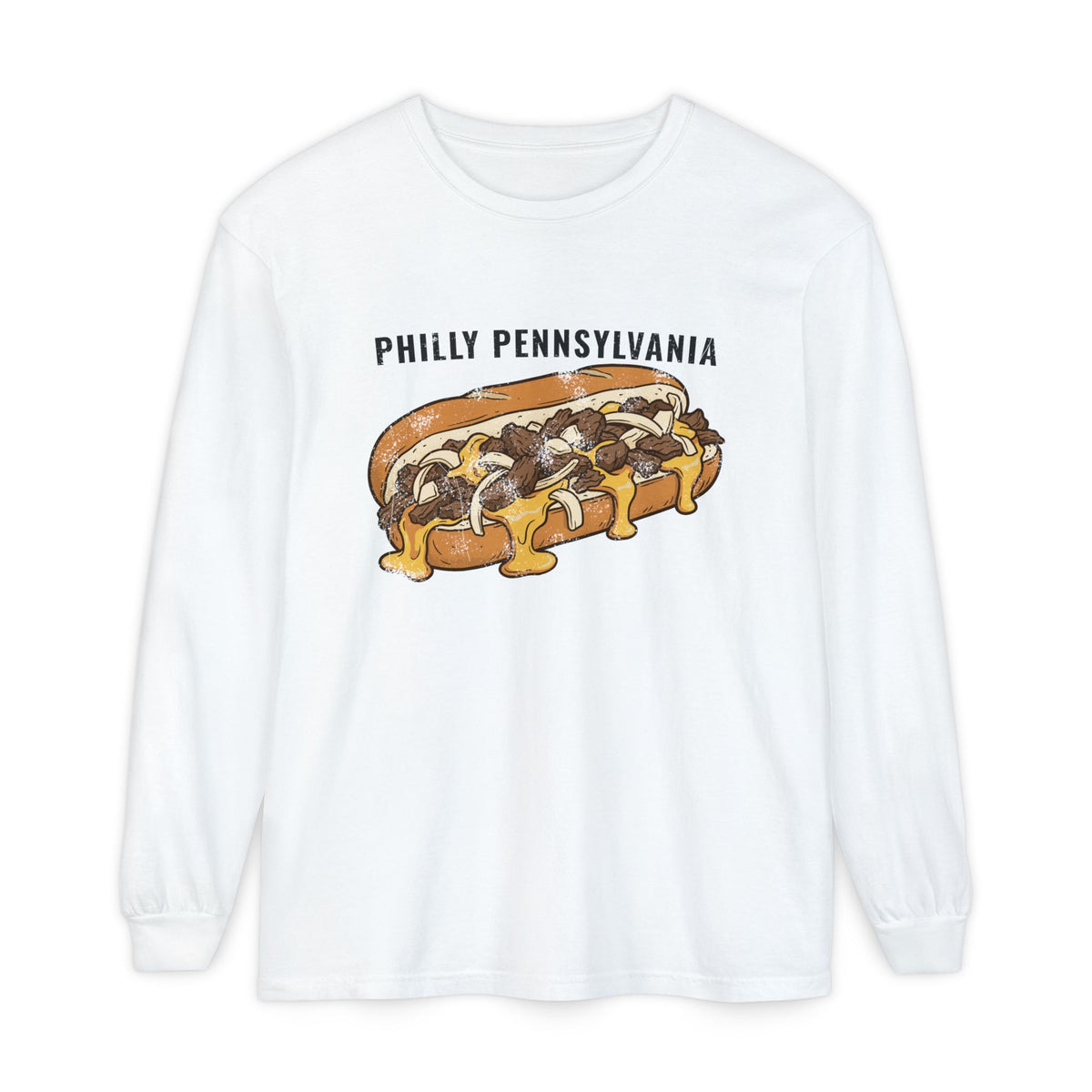 Philly Cheesesteak Retro Food Illustration Long Sleeve Tee