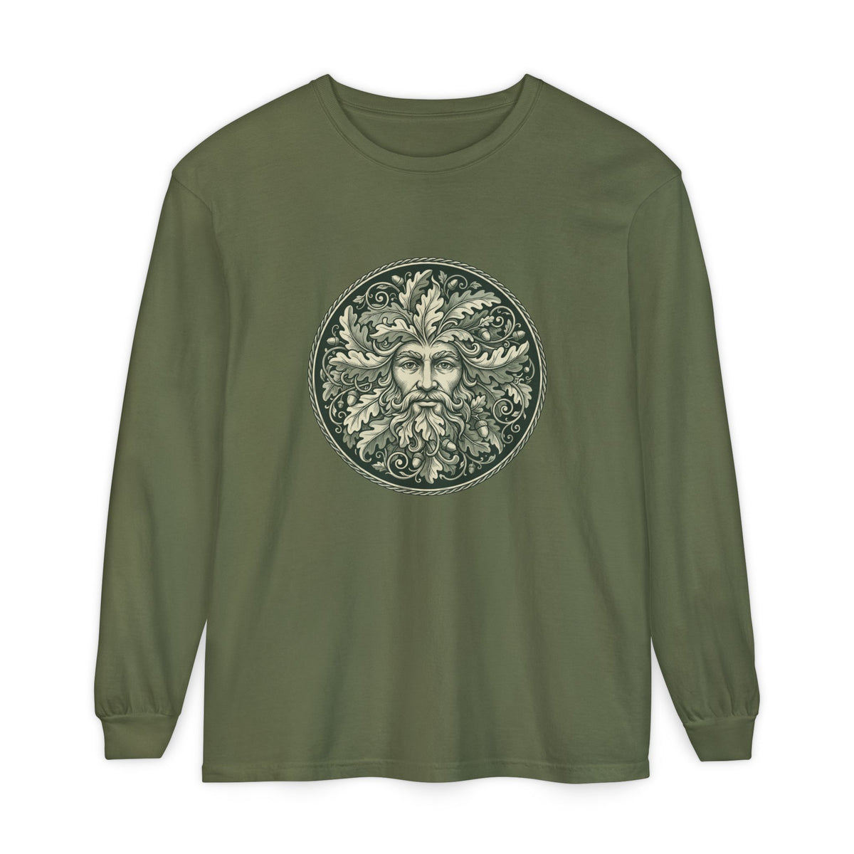 Green Man Oak Leaf and Acorn Medallion Long Sleeve Tee
