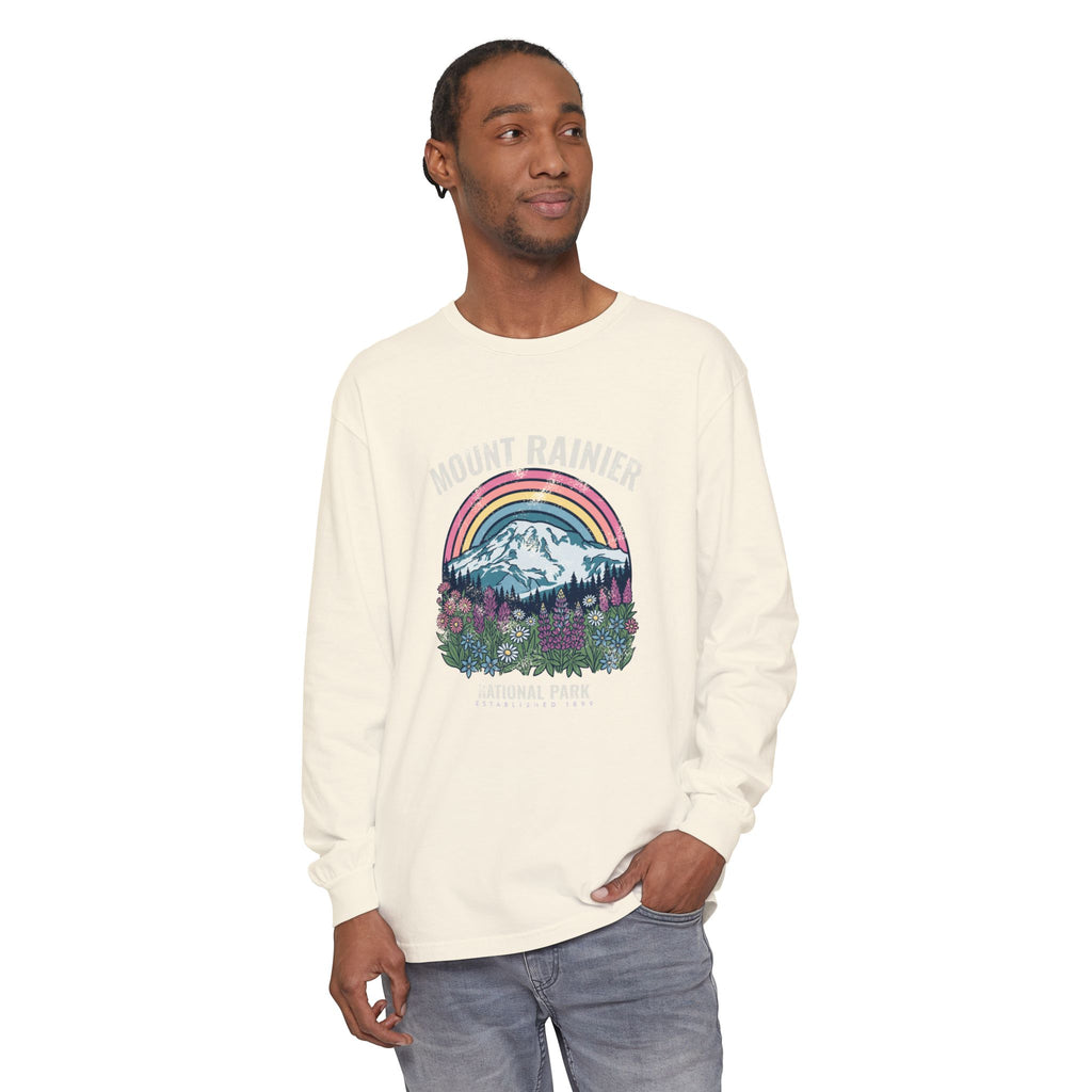 Mount Rainier National Park Wildflower Sunset Long Sleeve Tee