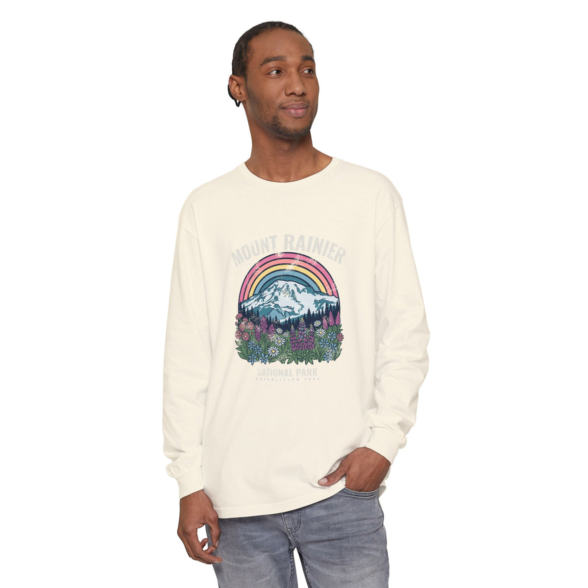 Mount Rainier National Park Wildflower Sunset Long Sleeve Tee
