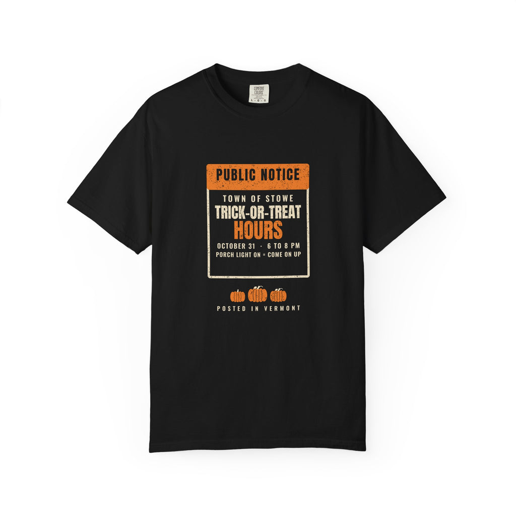 Stowe Vermont Trick-or-Treat Hours Notice T-Shirt