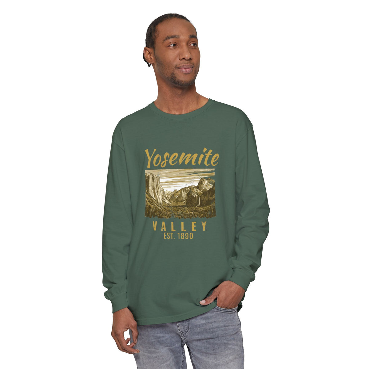 Yosemite Valley Est 1890 Granite Cliffs Engraving Long Sleeve Tee