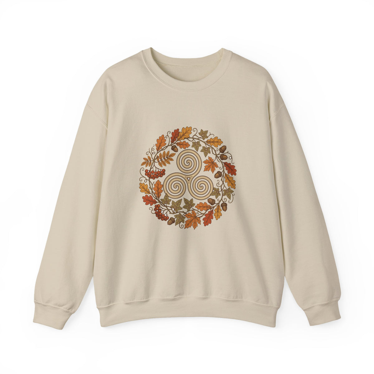 Celtic Autumn Spiral Leaf Wreath Crewneck Sweatshirt