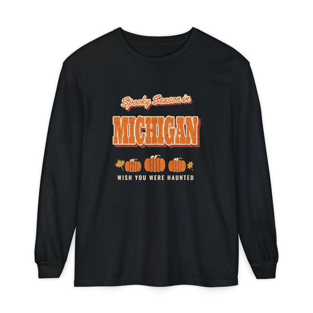 Spooky Season in Michigan Vintage Postcard Long Sleeve Tee