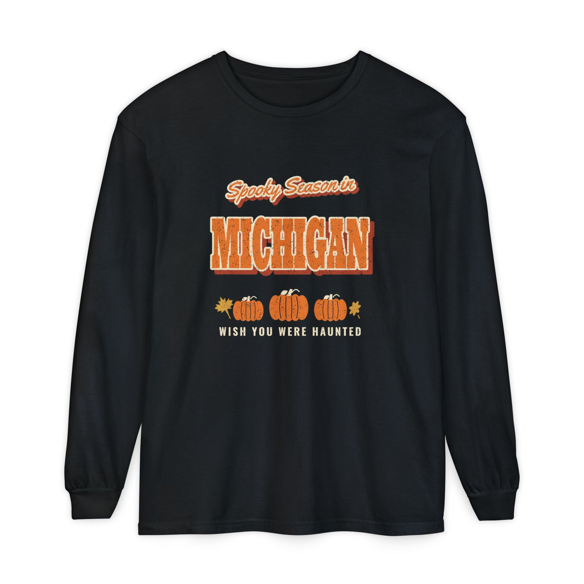 Spooky Season in Michigan Vintage Postcard Long Sleeve Tee