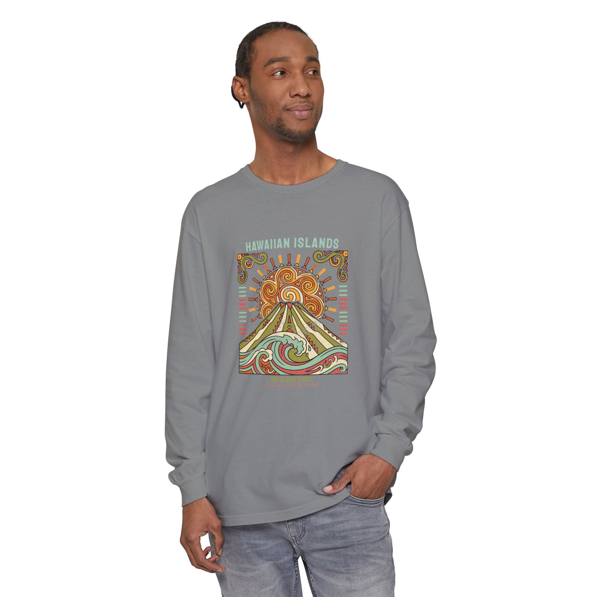 Aloha State Volcano Tattoo Sunrise Wave Long Sleeve Tee