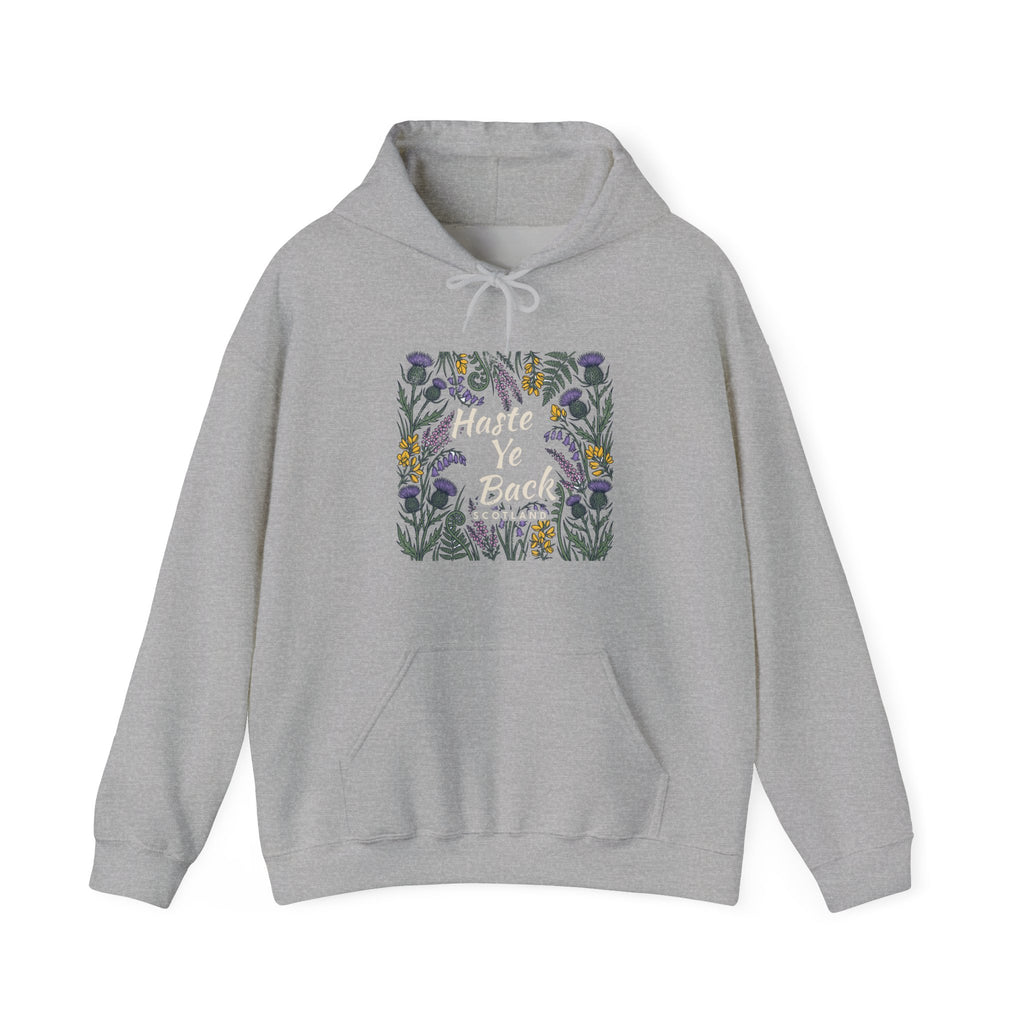 Haste Ye Back Scotland Thistle Wildflowers Hoodie