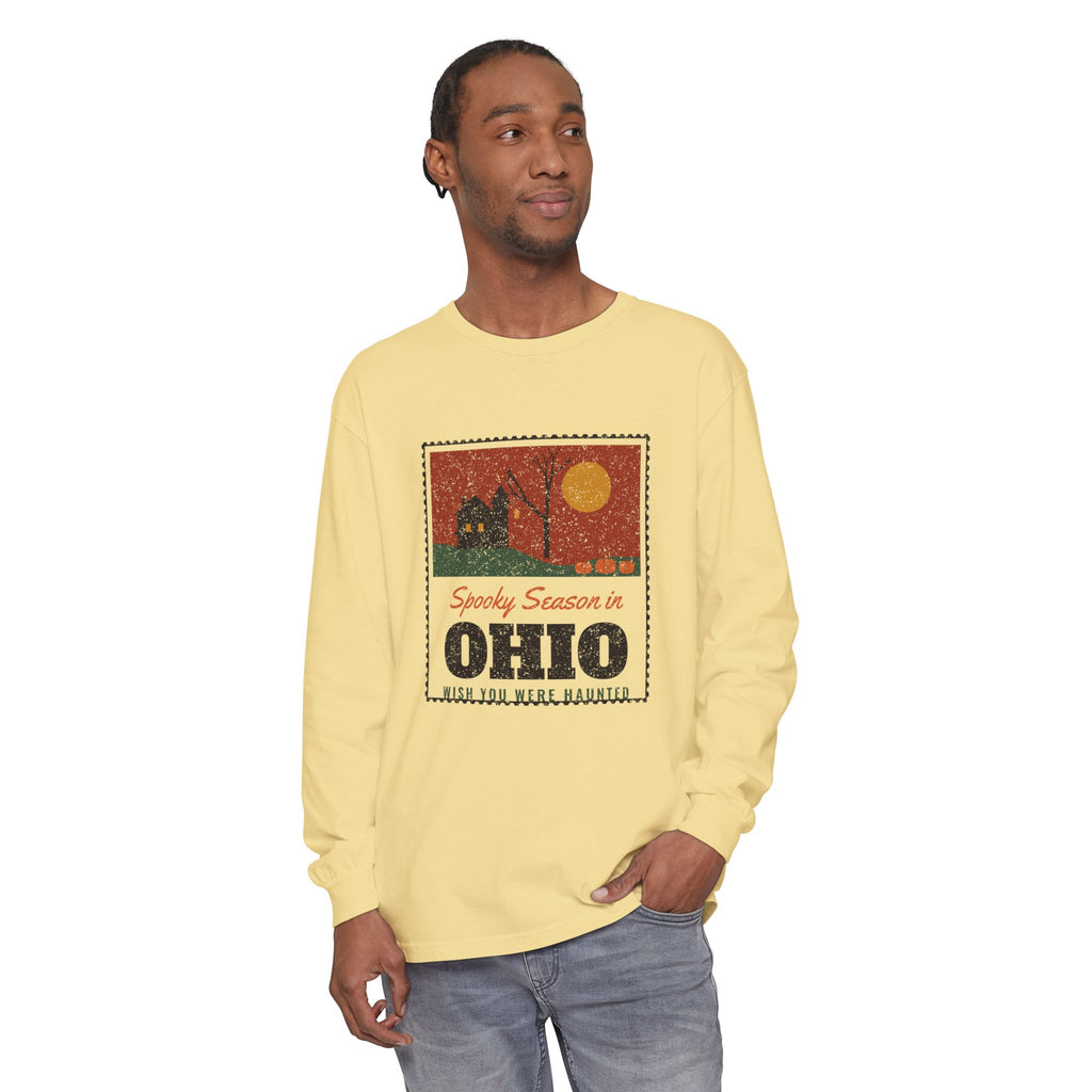 Spooky Season in Ohio Haunted Postcard Long Sleeve Tee