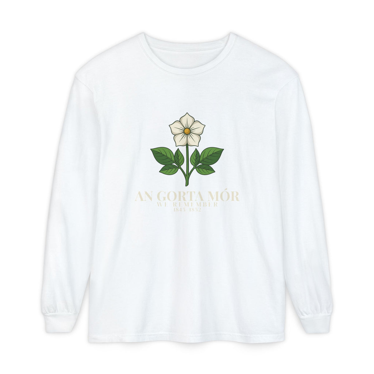 An Gorta Mór We Remember 1845-1852 Potato Blossom Long Sleeve Tee