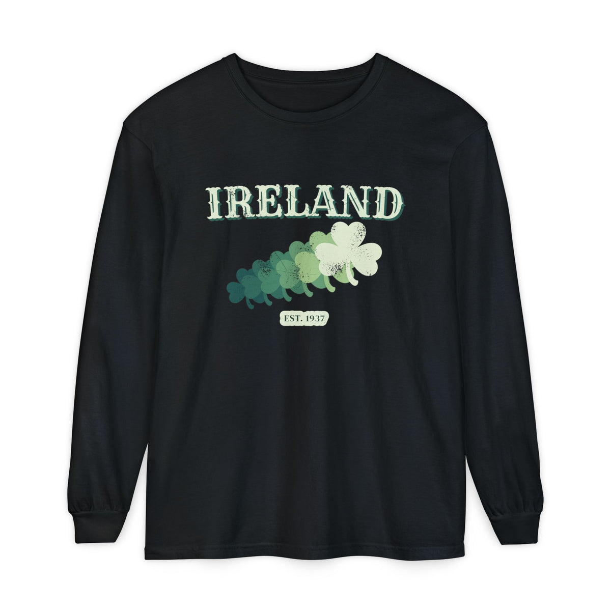 Ireland Est 1937 Vintage Ornate Lettering Long Sleeve Tee