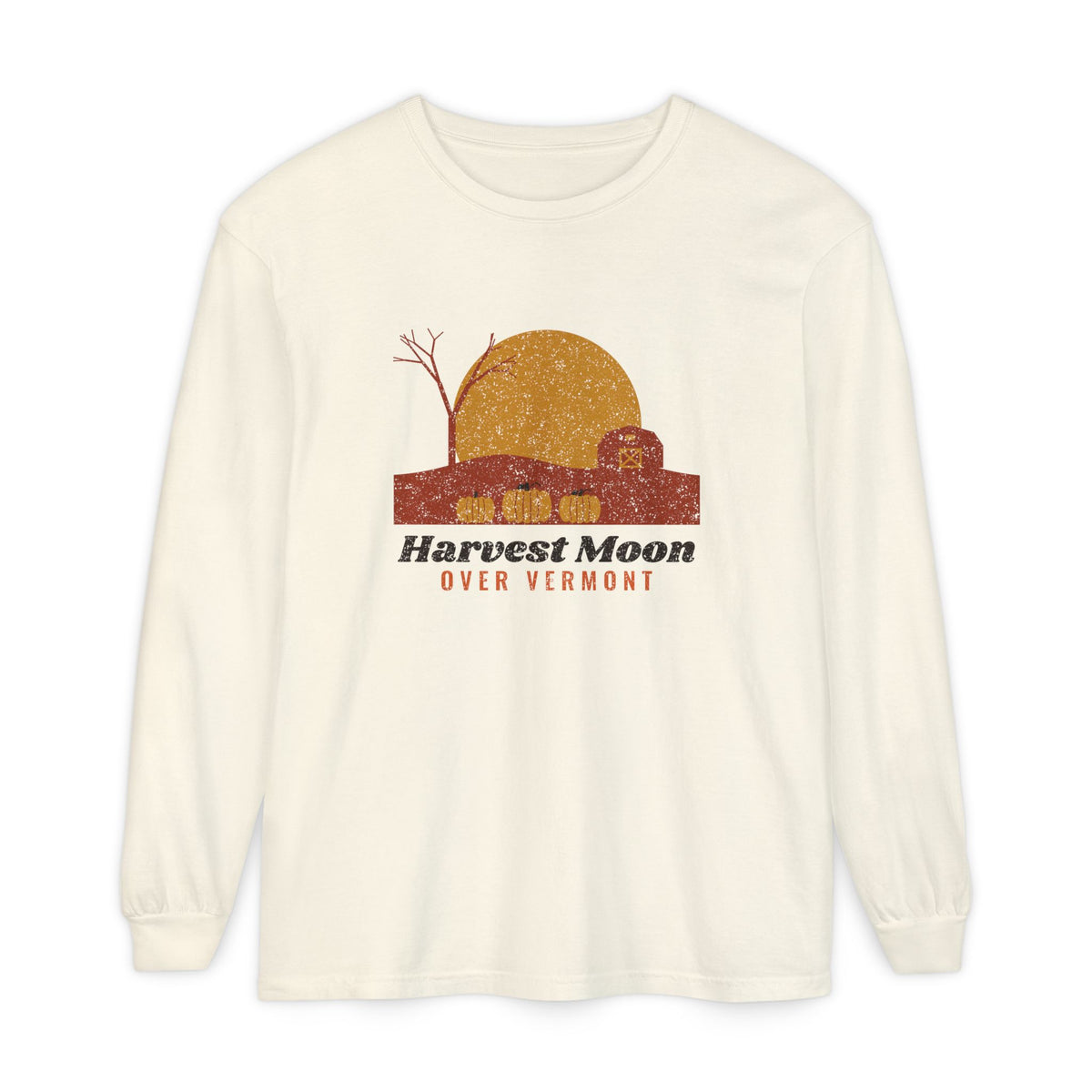 Harvest Moon Over Vermont Barn Long Sleeve Tee