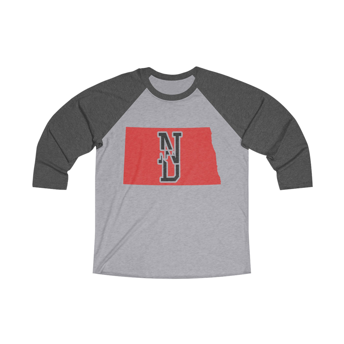 North Dakota Varsity Monogram Map Raglan 3/4 Sleeve Tee