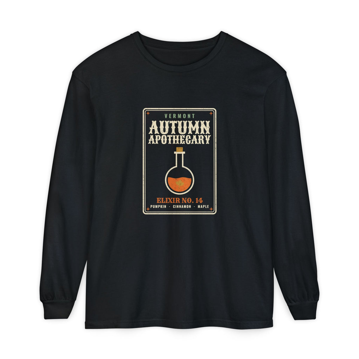 Vermont Autumn Apothecary Label Long Sleeve Tee
