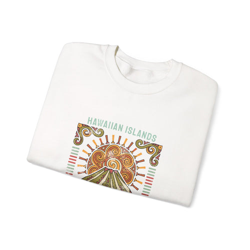 Aloha State Volcano Tattoo Sunrise Wave Crewneck Sweatshirt