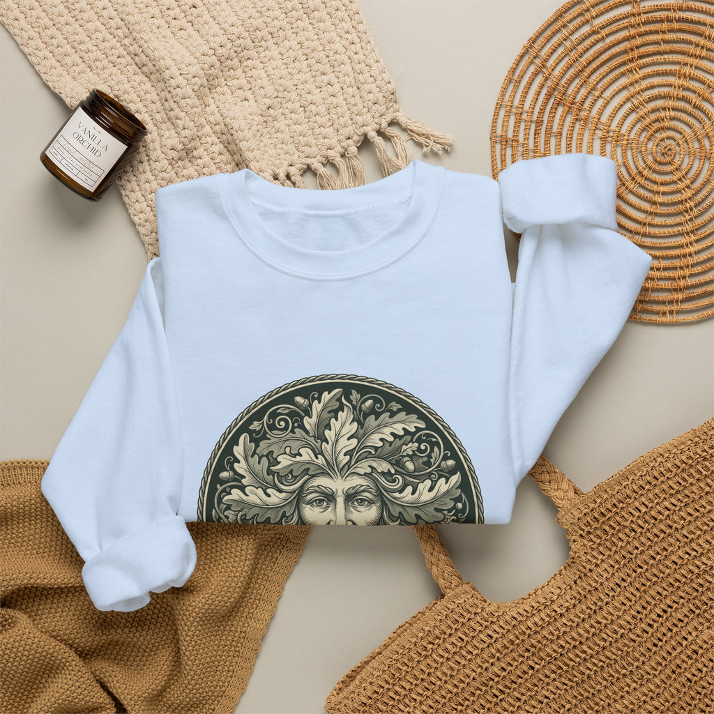 Green Man Oak Leaf and Acorn Medallion Crewneck Sweatshirt