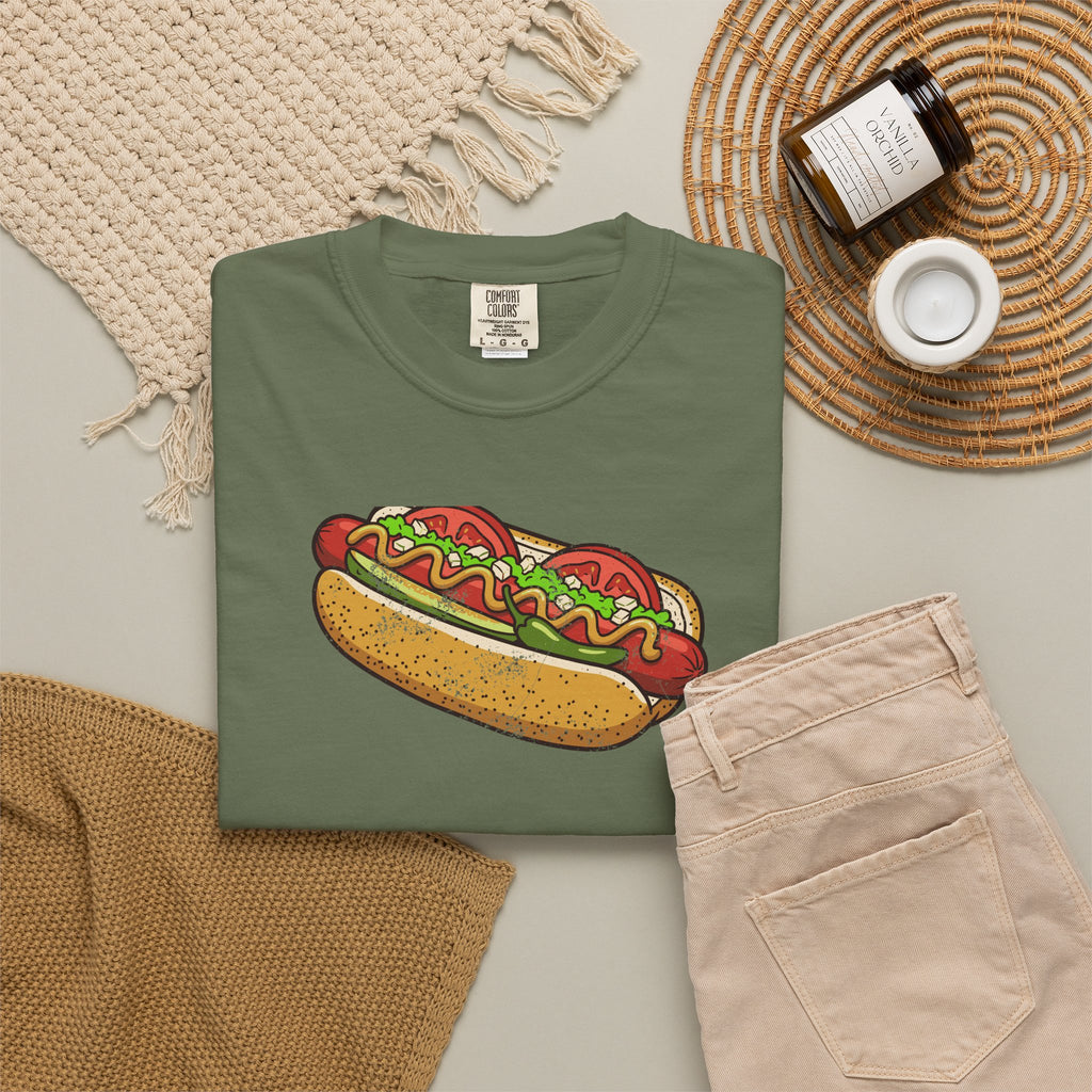 Chicago Style Hot Dog Retro Food Illustration T-Shirt