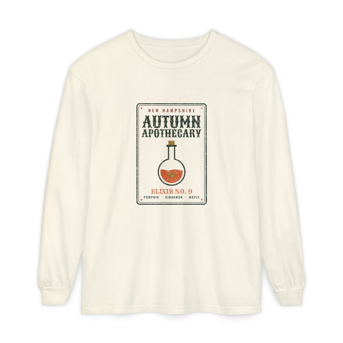 New Hampshire Autumn Apothecary Label Long Sleeve Tee