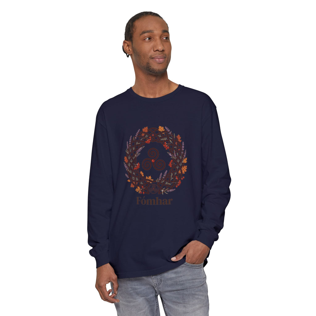 Fómhar Celtic Triskele Autumn Wreath Long Sleeve Tee