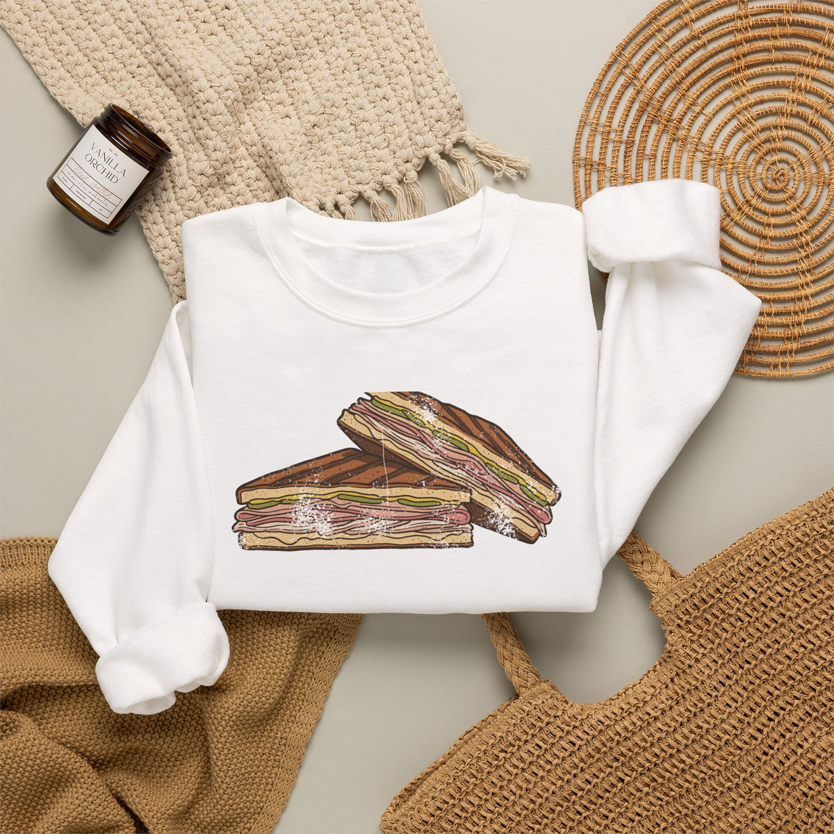 Tampa Cuban Sandwich Retro Food Illustration Crewneck Sweatshirt