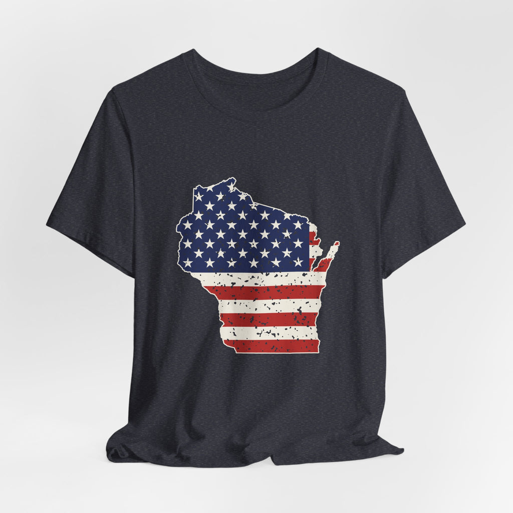 Wisconsin American Flag Map T-Shirt