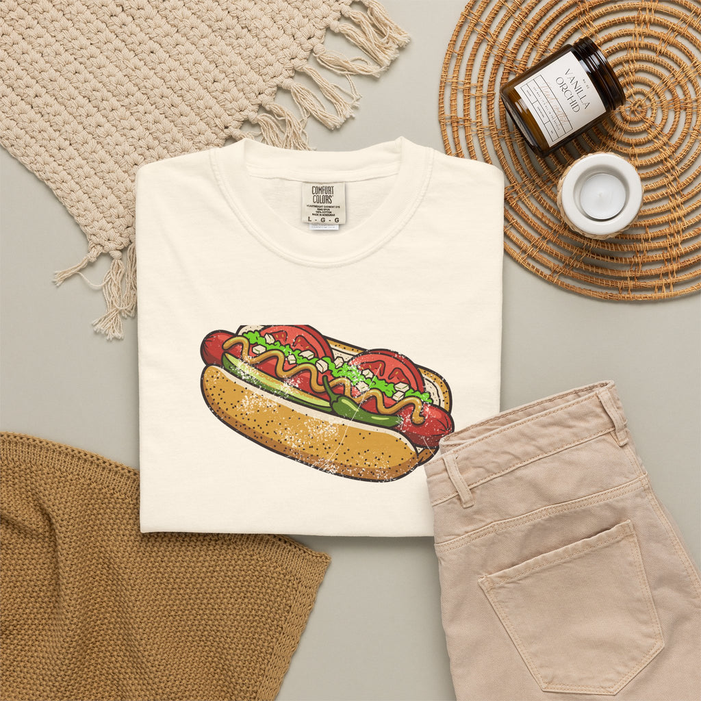 Chicago Style Hot Dog Retro Food Illustration T-Shirt