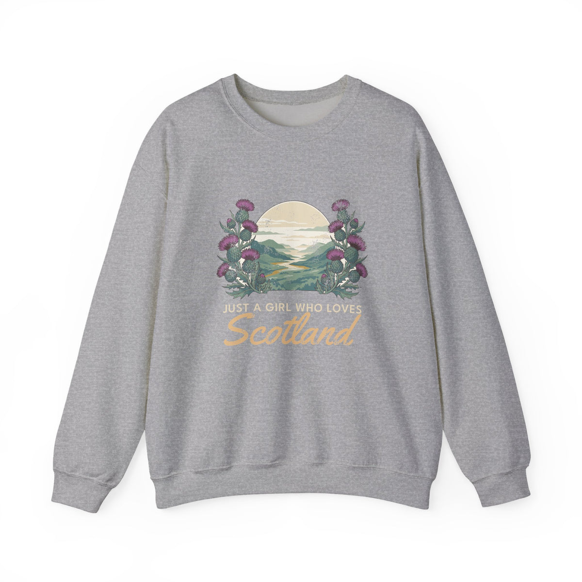 Just a Girl Who Loves Scotland Thistles Highland Glen Crewneck Sweatshirt