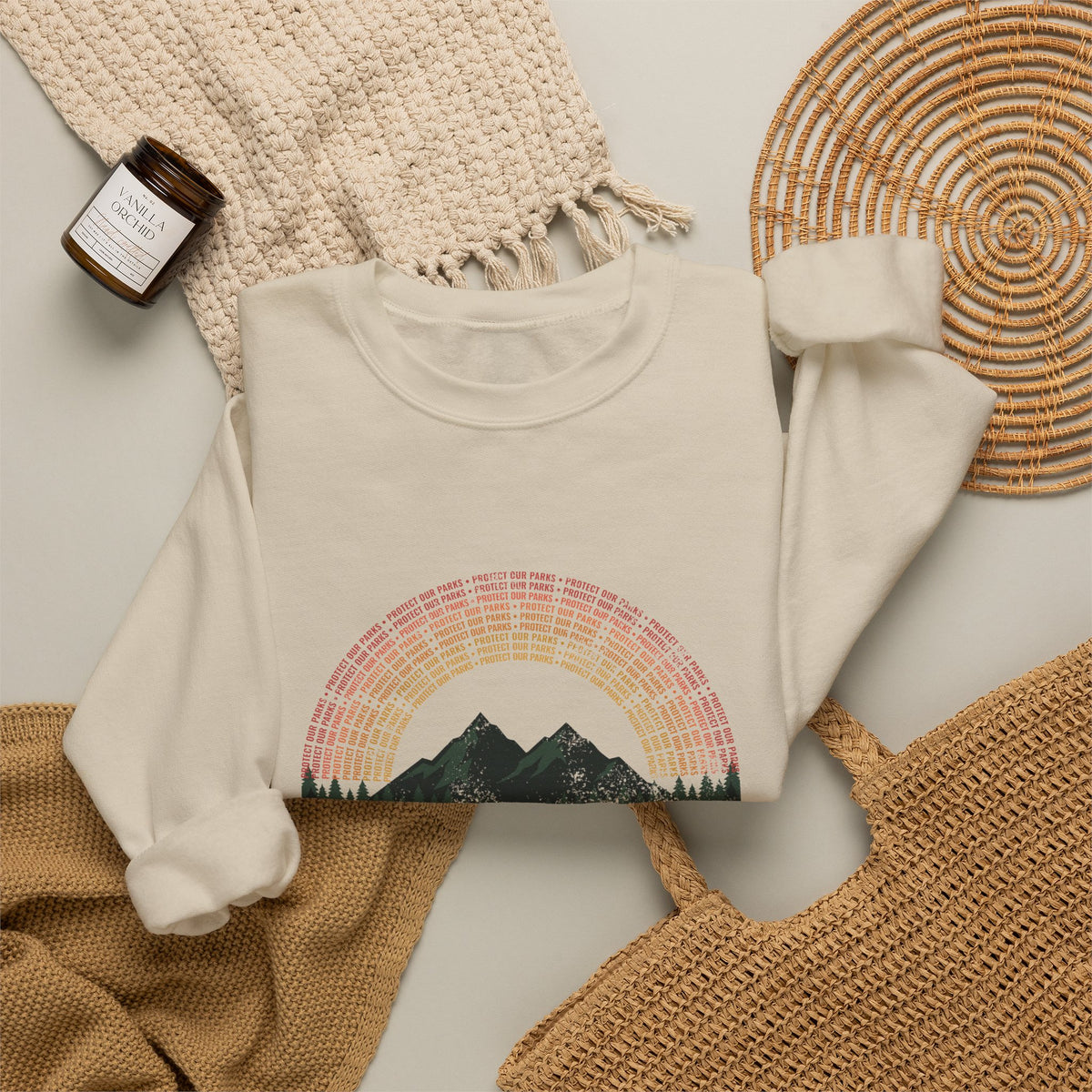 Protect Our Parks Retro Sunset Mountains Crewneck Sweatshirt