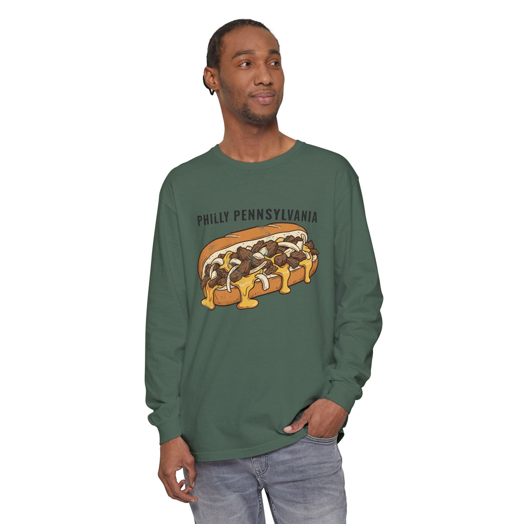 Philly Cheesesteak Retro Food Illustration Long Sleeve Tee
