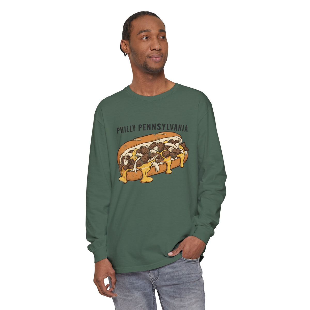 Philly Cheesesteak Retro Food Illustration Long Sleeve Tee